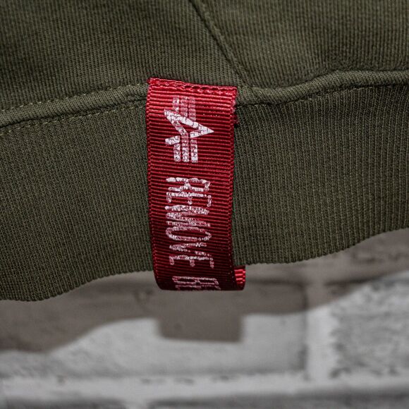 Alpha Industries Men's Fleece Hooded Sweatshirt in olive green size Medium - Picture 7 of 9